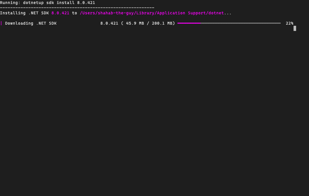 Live download progress while installing a .NET SDK