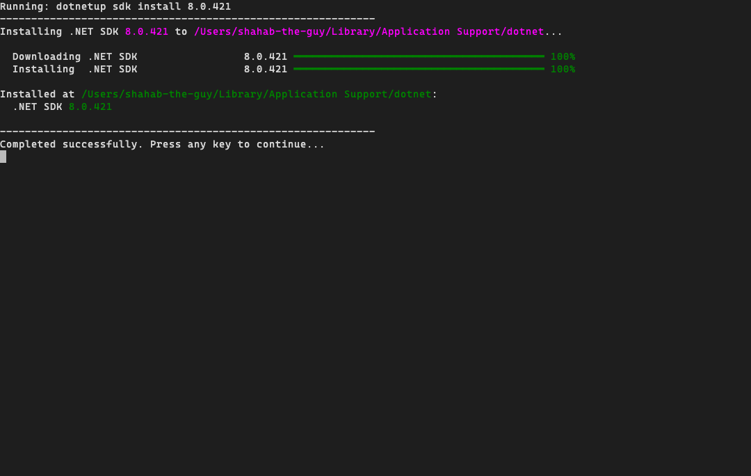 SDK install completed successfully